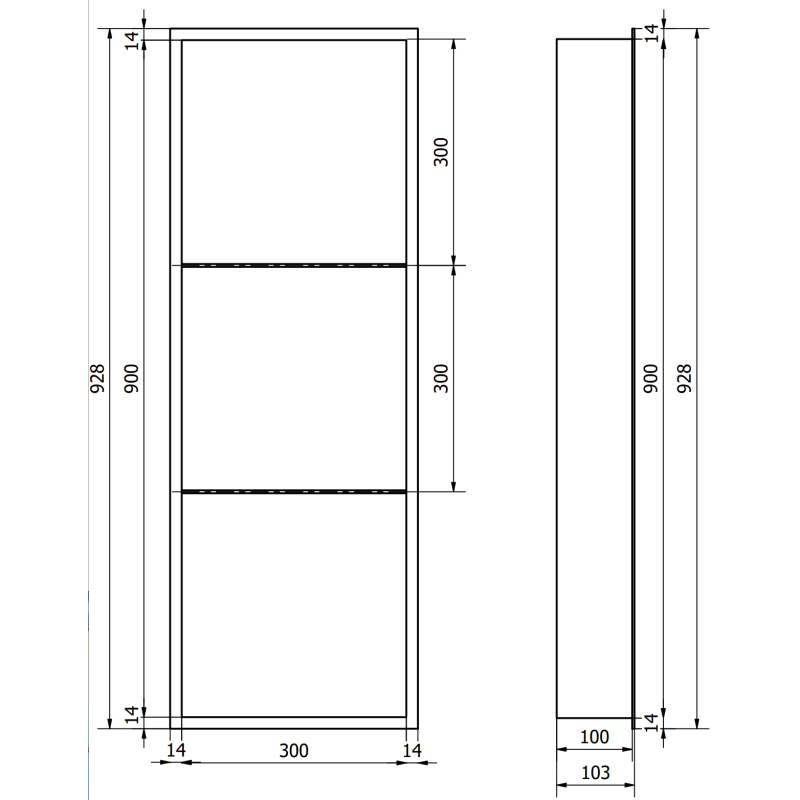 Mexen X-Wall-R Nischenregal mit Flansch und Regal 90 x 30 cm, schwarz - 1970903010S