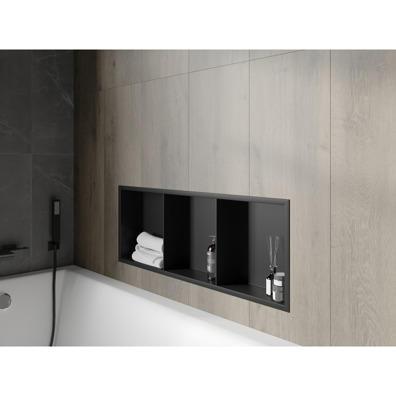 Mexen X-Wall-R Nischenregal mit Flansch und Regal 90 x 30 cm, schwarz - 1970903010S