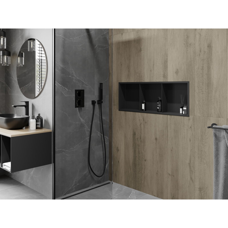 Mexen X-Wall-R Nischenablage mit Flansch und Regal 90 x 30 cm, schwarz - 1970903010S