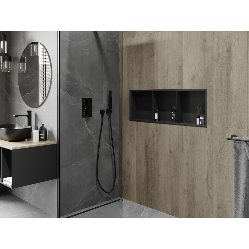 Mexen X-Wall-R Nischenregal mit Flansch und Regal 90 x 30 cm, schwarz - 1970903010S