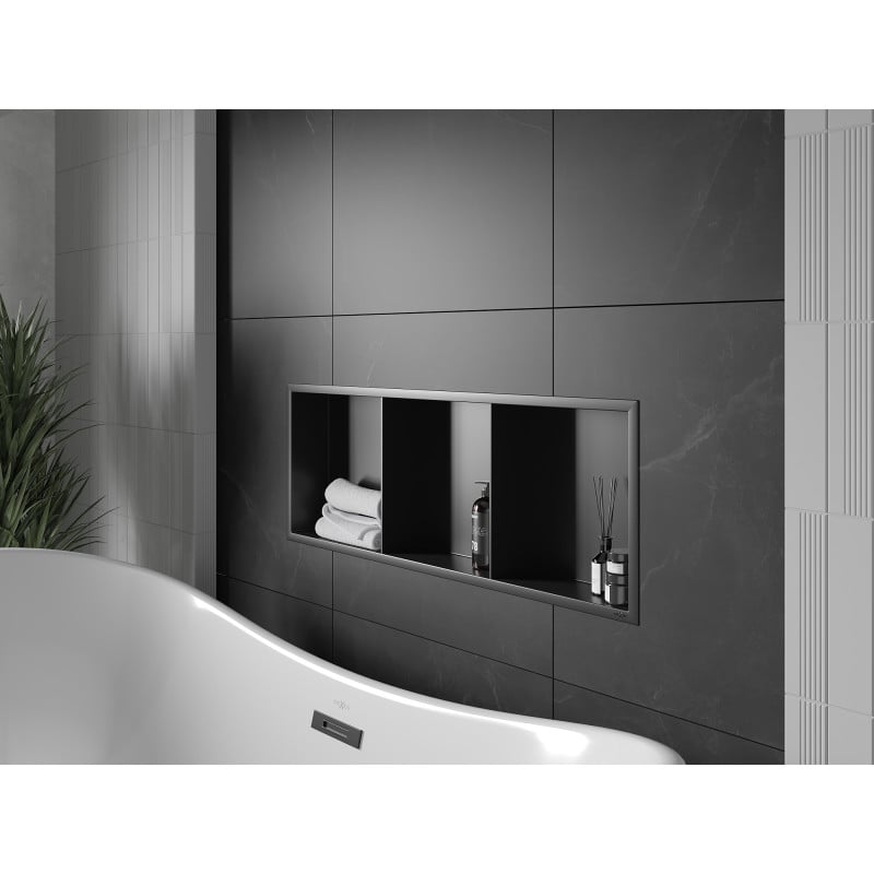 Mexen X-Wall-R Nischenregal mit Flansch und Regal 90 x 30 cm, schwarz - 1970903010S