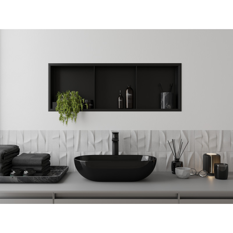 Mexen X-Wall-R Nischenregal mit Flansch und Regal 90 x 30 cm, schwarz - 1970903010S