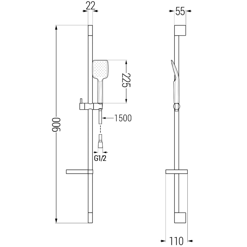 Mexen DS62 Duschset mit verschiebbarer Duschstange, Chrom - 785624583-00