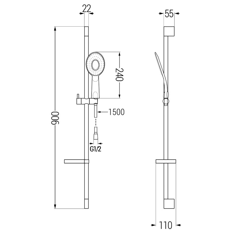 Mexen DS73 verschiebbares Duschset, schwarz - 785734583-70