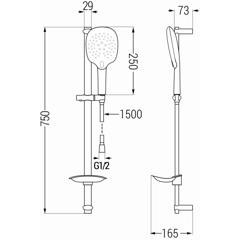 Mexen DB22 schwarzes, verschiebbares Duschset - 785224584-70