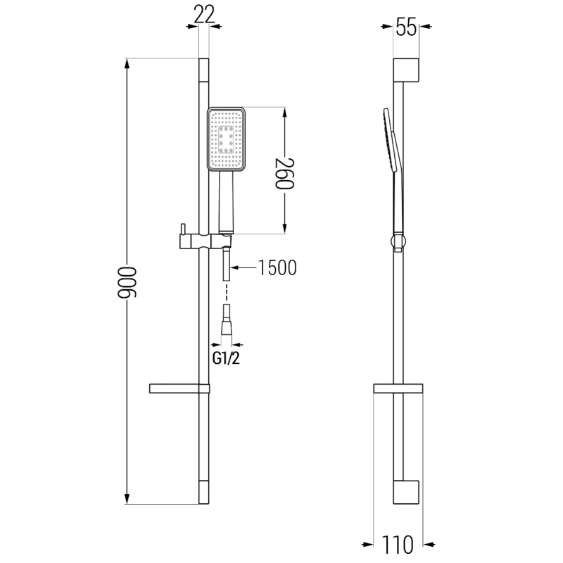 Mexen DS54 schiebbares Duschset, schwarz/chrom - 785544583-17