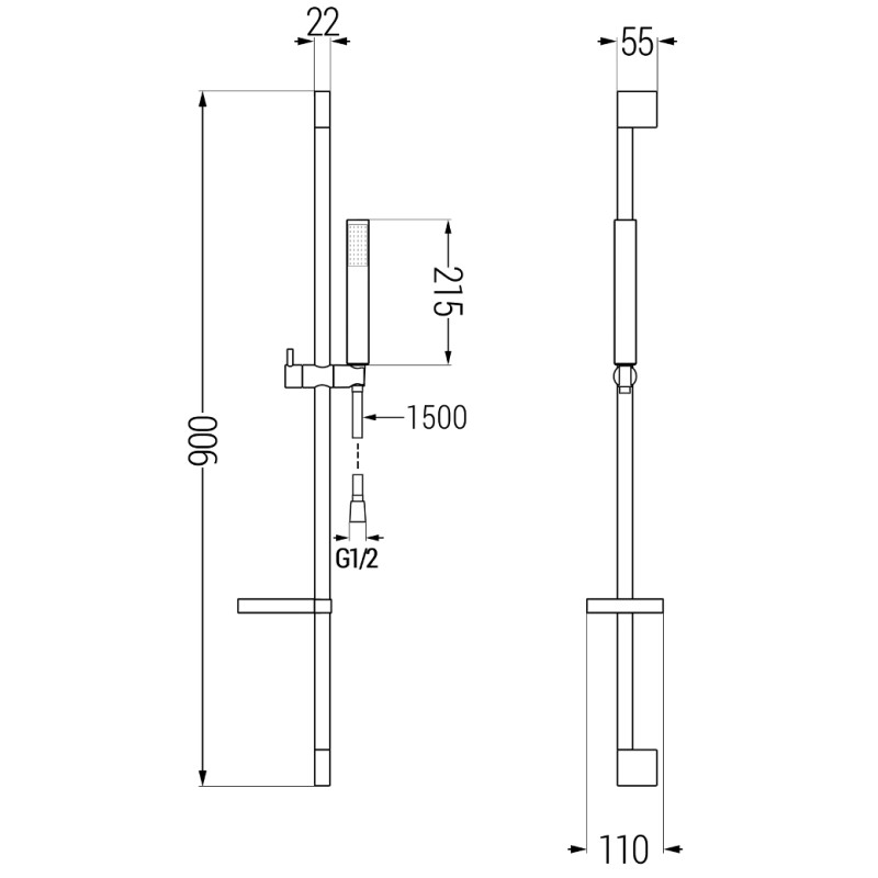 Mexen DS77 verschiebbares Duschset, schwarz - 785774583-70