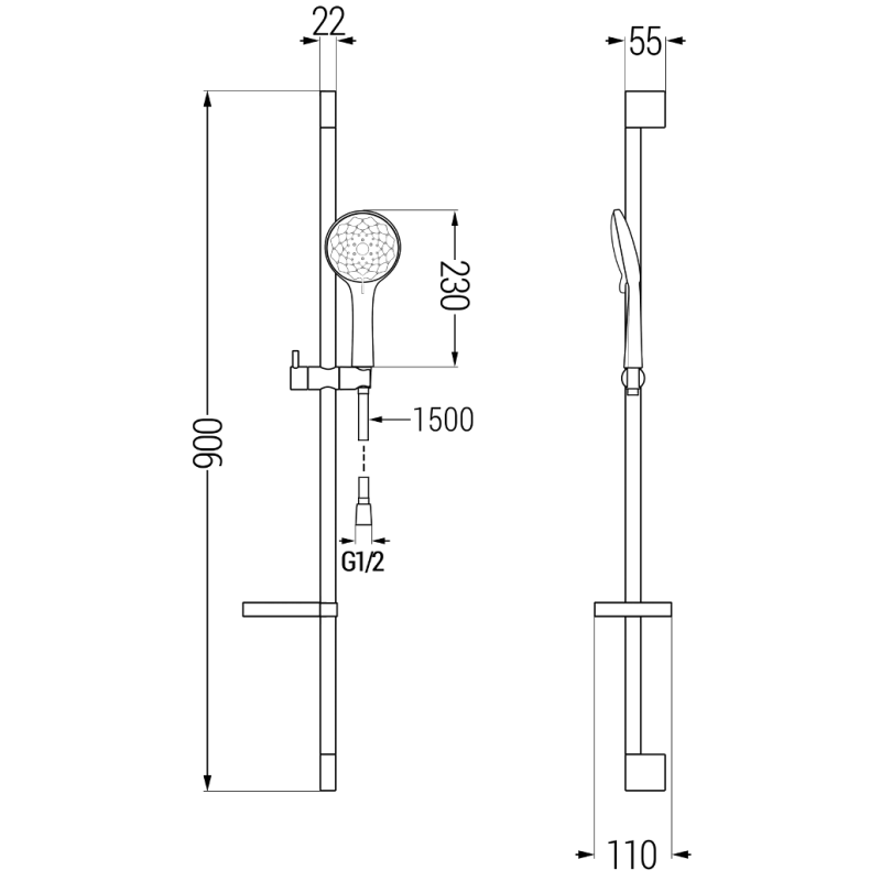 Mexen DS74 verschiebbares Duschset, schwarz - 785744583-70