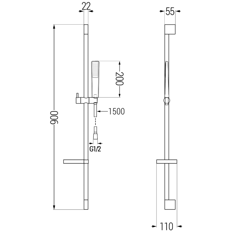 Mexen DS72 Schiebbares Duschset, schwarz - 785724583-70