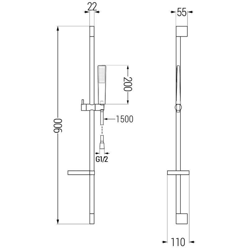 Mexen DS72 Verschiebbares Duschset, schwarz - 785724583-70