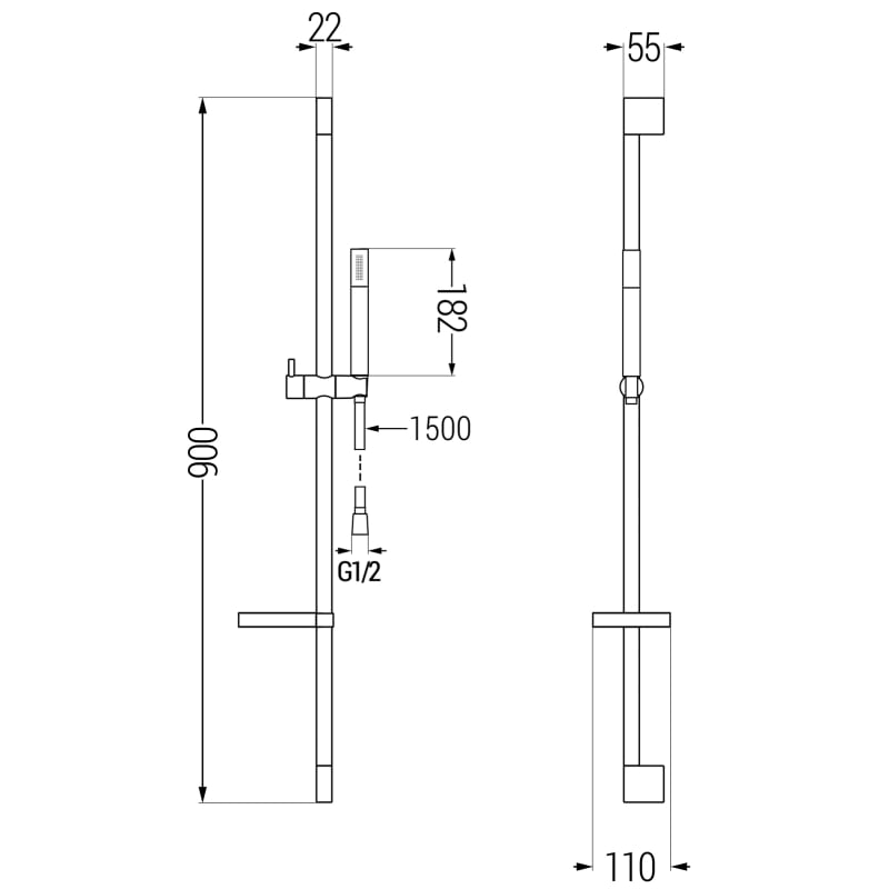 Mexen DS70 Duschstangenset, schwarz - 785704583-70