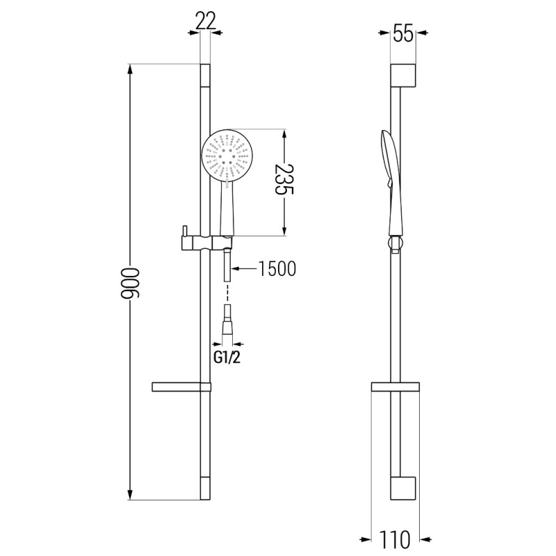 Mexen DS67 Schiebbares Duschset, Schwarz - 785674583-70