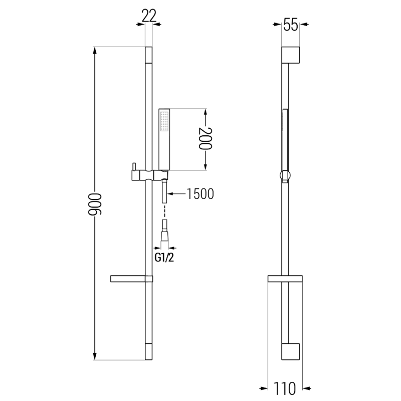 Mexen DS00 verschiebbares Duschset schwarz - 785004583-70