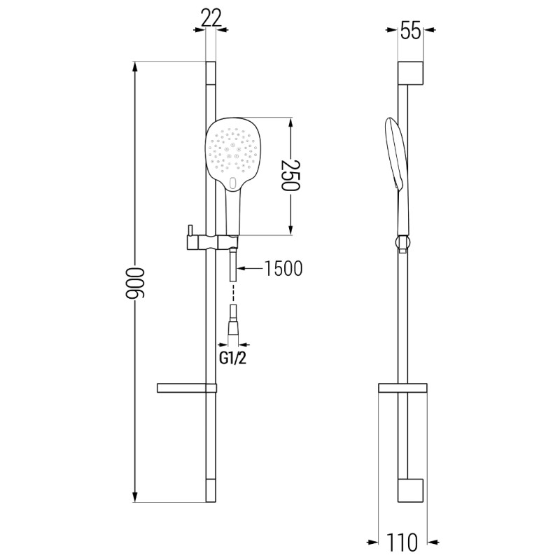 Mexen DS22 verschiebbares Duschset, Chrom - 785224583-00