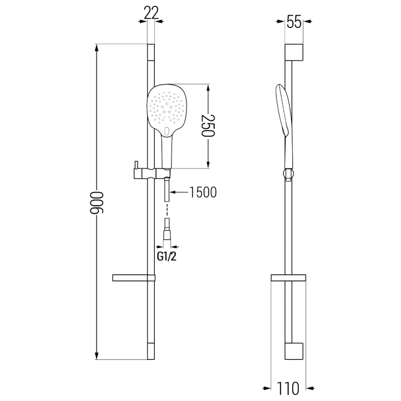 Mexen DS22 verstellbares Duschset, Chrom - 785224583-00