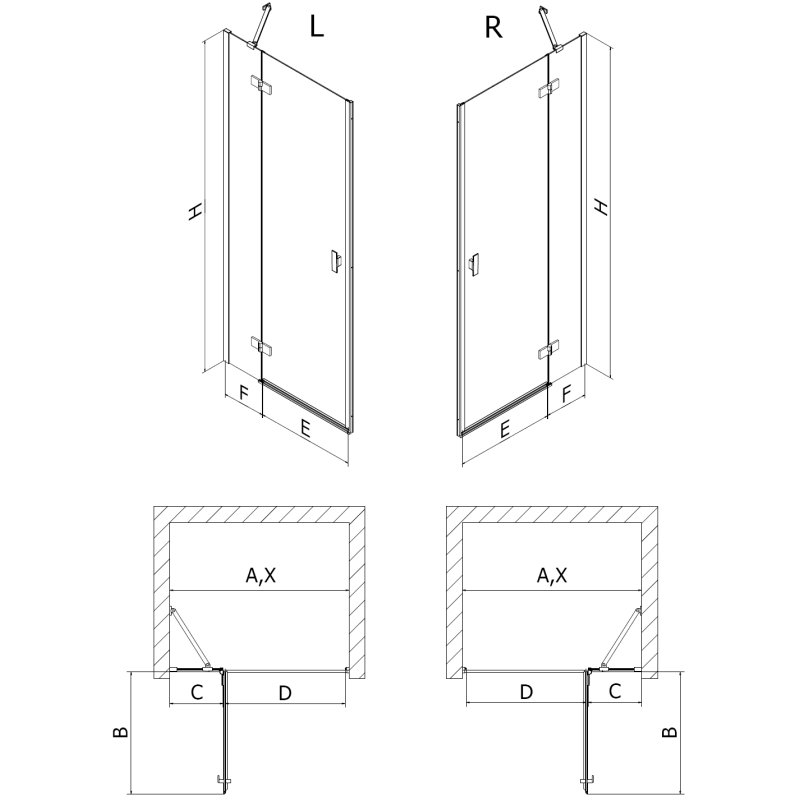 Mexen Mist-H linke, aufklappbare Duschabtrennung 110 cm, transparent, schwarz - 8A5-110-000-70-00-L