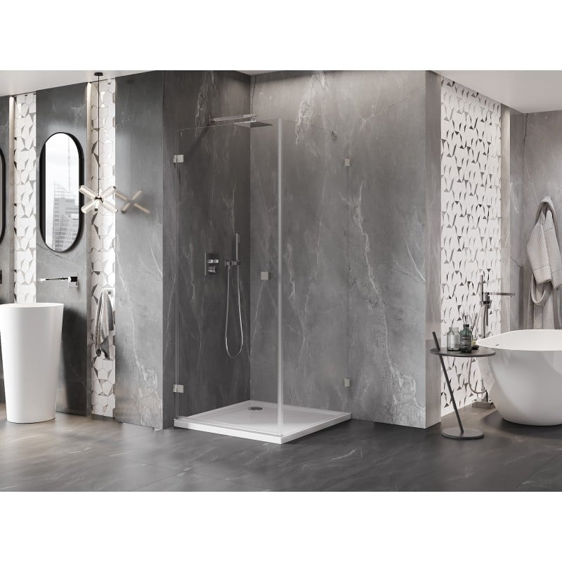 Mexen Lunar-B Duschkabine, schwenkbar, links, 80 x 80 cm, transparent, gebürsteter Nickel - 832-080-080-97-00-L
