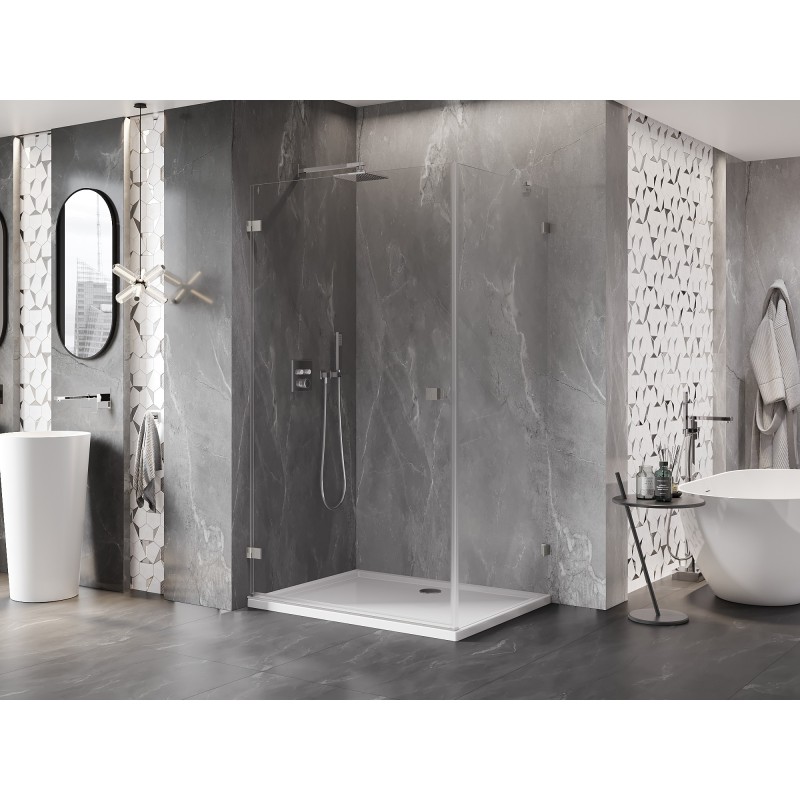 Mexen Lunar-B Duschkabine mit Anschlagtür links 90 x 80 cm, transparent, gebürsteter Nickel - 832-090-080-97-00-L