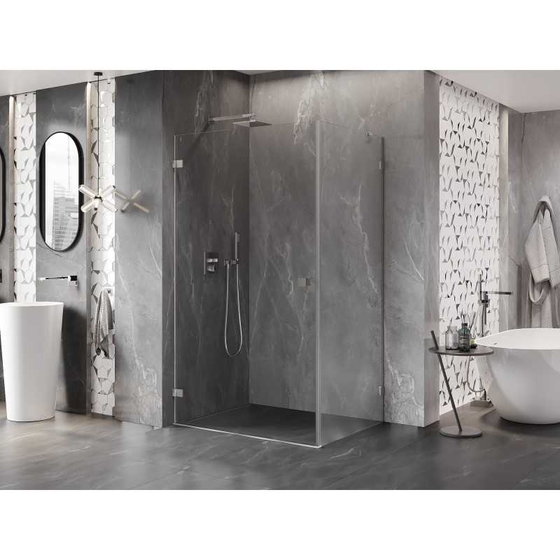 Mexen Lunar-B Duschkabine mit Anschlagtür links 90 x 80 cm, transparent, gebürsteter Nickel - 832-090-080-97-00-L