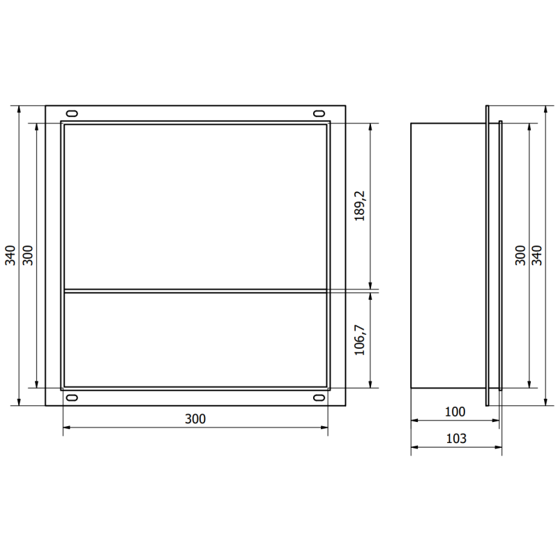 Mexen X-Wall-NR Nischenablage ohne Kragen mit Ablage 30 x 30 cm, Inox - 1911303010S