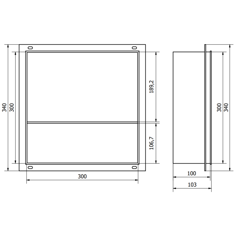 Mexen X-Wall-NR Nischenregal ohne Flansch mit Ablage 30 x 30 cm, schwarz - 1971303010S