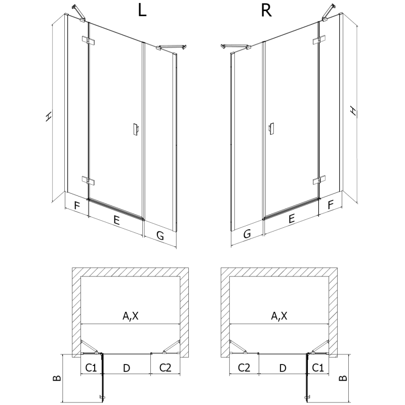 Mexen Mist-H linke Pendeltür für Duschen 130 cm, transparent, gold - 8A5-130-001-50-00-L