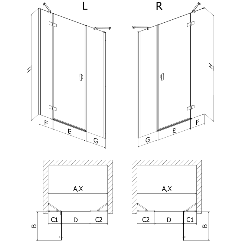 Mexen Mist-H Duschdrehtür links 160 cm, transparent, gebürstetes Kupfer - 8A5-160-001-65-00-L