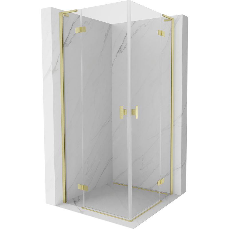 Mexen Mist-H L Duo Duschkabine, Pendeltür, 75 x 75 cm, transparent, gebürstetes Gold - 8A5L-075L-075P-55-00