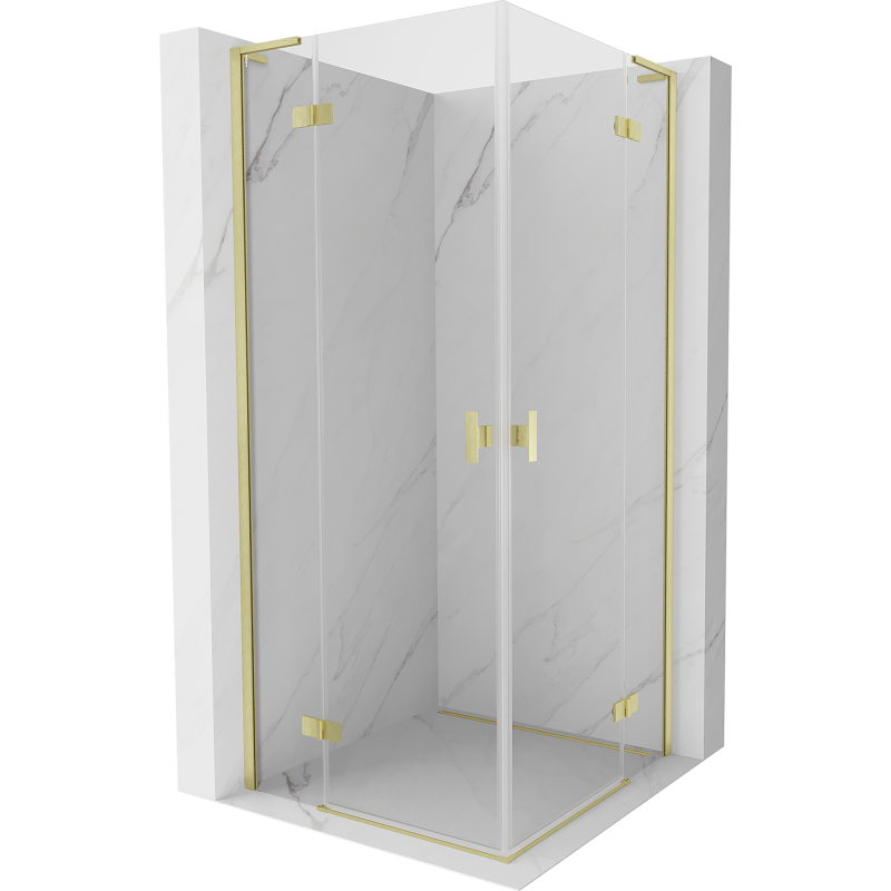 Mexen Mist-H L Duo Duschkabine mit Schwingtüren 85 x 85 cm, transparent, gebürstetes Gold - 8A5L-085L-085P-55-00