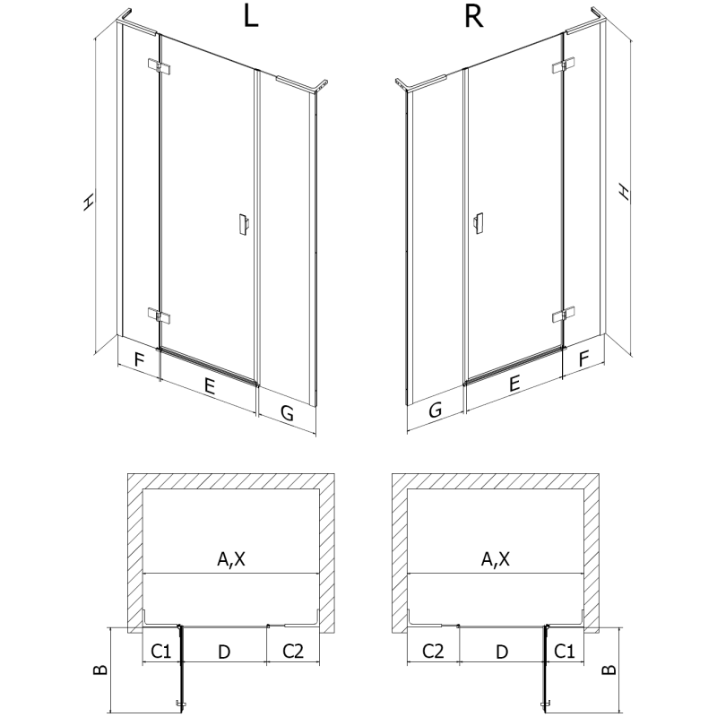 Mexen Mist-H L Duschpendeltür rechts 145 cm, transparent, gold - 8A5L-145-001-50-00-P