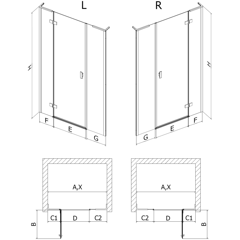 Mexen Mist-H L Duschtür rechts 120 cm, transparent, gold gebürstet - 8A5L-120-001-55-00-P