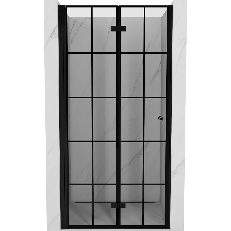 Mexen Mist-F linke klappbare Duschabtrennung 60 cm, schwarzes Gitter, schwarz - 8A6-060-000-70-77-L