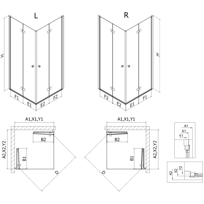 Mexen Mist-F Duo Falt-Duschkabine links 115 x 70 cm, transparent, Chrom - 8A6-115L-070P-01-00