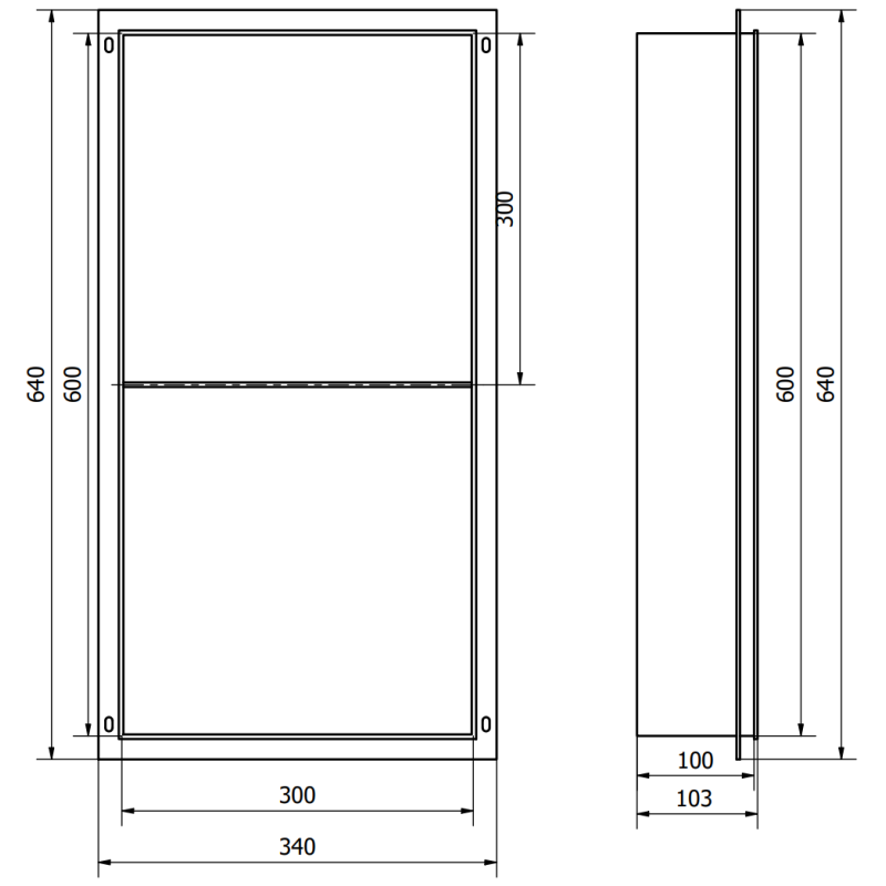 Mexen X-Wall-NR Nischenregal ohne Flansch mit Regal 60 x 30 cm, weiß - 1921603010S