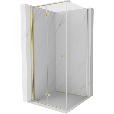 Mexen Mist-F faltbare Duschkabine links 80 x 80 cm, transparent, gebürstetes Gold - 8A6T-080-080-55-00-L