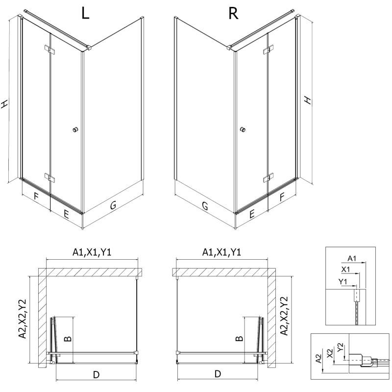 Mexen Mist-F faltbare Duschkabine rechts 80 x 80 cm, transparent, Chrom - 8A6T-080-080-01-00-P