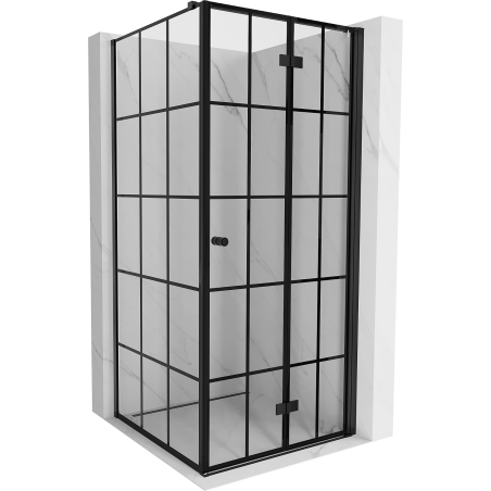 Mexen Mist-F faltbare Duschkabine rechts 75 x 75 cm, schwarzes Gitter, schwarz - 8A6T-075-075-70-77-P