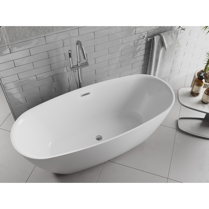 Mexen Luvo Slim freistehende Badewanne 170 x 75 cm, weiß, Überlauf Chrom - 52801707500-01