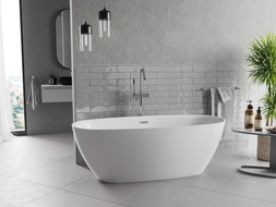 Mexen Luvo Slim freistehende Badewanne 170 x 75 cm, weiß, Überlauf Chrom - 52801707500-01