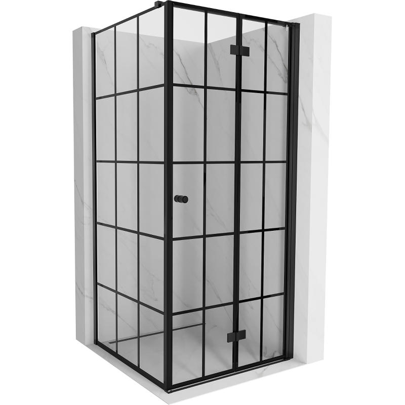 Mexen Mist-F Duschkabine klappbar rechts 85 x 85 cm, schwarzes Gitter, schwarz - 8A6T-085-085-70-77-P