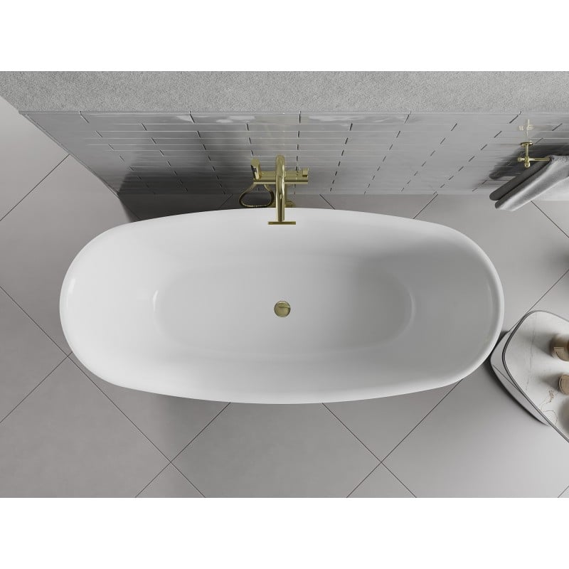 Mexen Luvo Slim freistehende Badewanne 170 x 75 cm, weiß, Überlauf gold - 52801707500-50