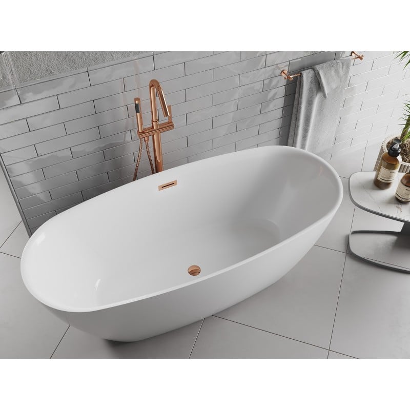 Mexen Luvo Slim freistehende Badewanne 170 x 75 cm, weiß, Überlauf Roségold - 52801707500-60