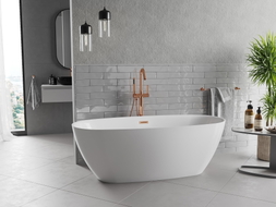 Mexen Luvo Slim freistehende Badewanne 170 x 75 cm, weiß, Überlauf Roségold - 52801707500-60