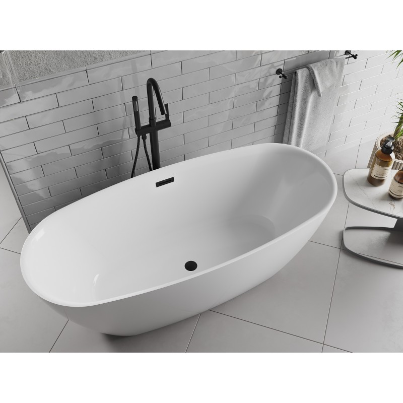Mexen Luvo Slim freistehende Badewanne 170 x 75 cm, weiß, schwarzer Überlauf - 52801707500-70