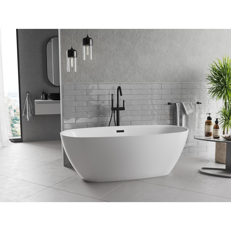 Mexen Luvo Slim freistehende Badewanne 170 x 75 cm, weiß, schwarzer Überlauf - 52801707500-70