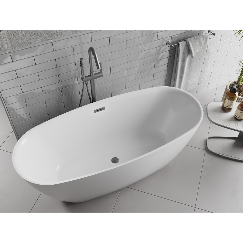 Mexen Luvo Slim freistehende Badewanne 170 x 75 cm, weiß, Überlauf Gun Metal - 52801707500-95