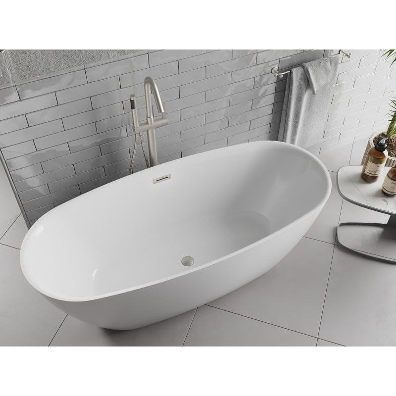 Mexen Luvo Slim freistehende Badewanne 170 x 75 cm, weiß, Überlauf gebürsteter Nickel - 52801707500-97