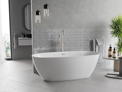 Mexen Luvo Slim freistehende Badewanne 170 x 75 cm, weiß, Überlauf gebürsteter Nickel - 52801707500-97