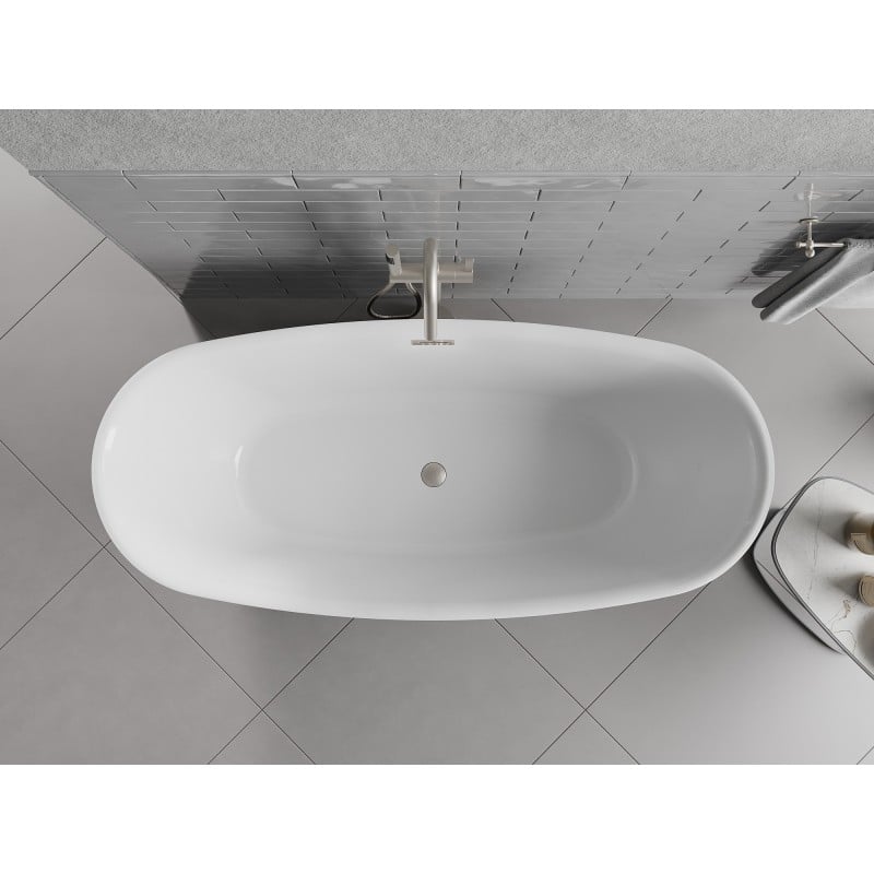 Mexen Luvo Slim freistehende Badewanne 170 x 75 cm, weiß, Überlauf gebürsteter Nickel - 52801707500-97
