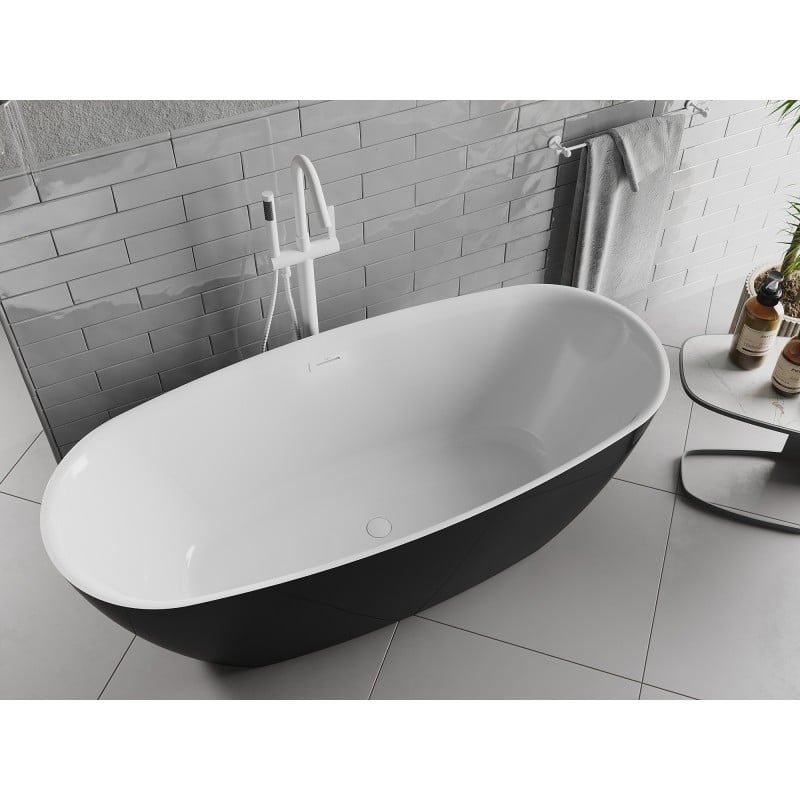 Mexen Luvo Slim freistehende Badewanne 170 x 75 cm, weiß/schwarz, weißer Überlauf - 52801707575-20